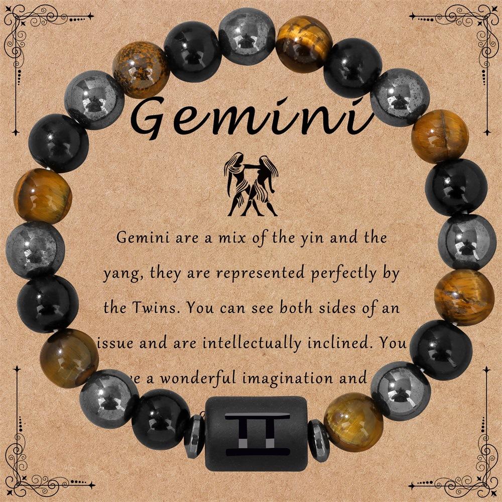 12 Zodiac Constellation Sign Bracelet Triple Protection Tiger Eye Hematite Beads Bracelets for Couples Friendship Jewelry Gifts