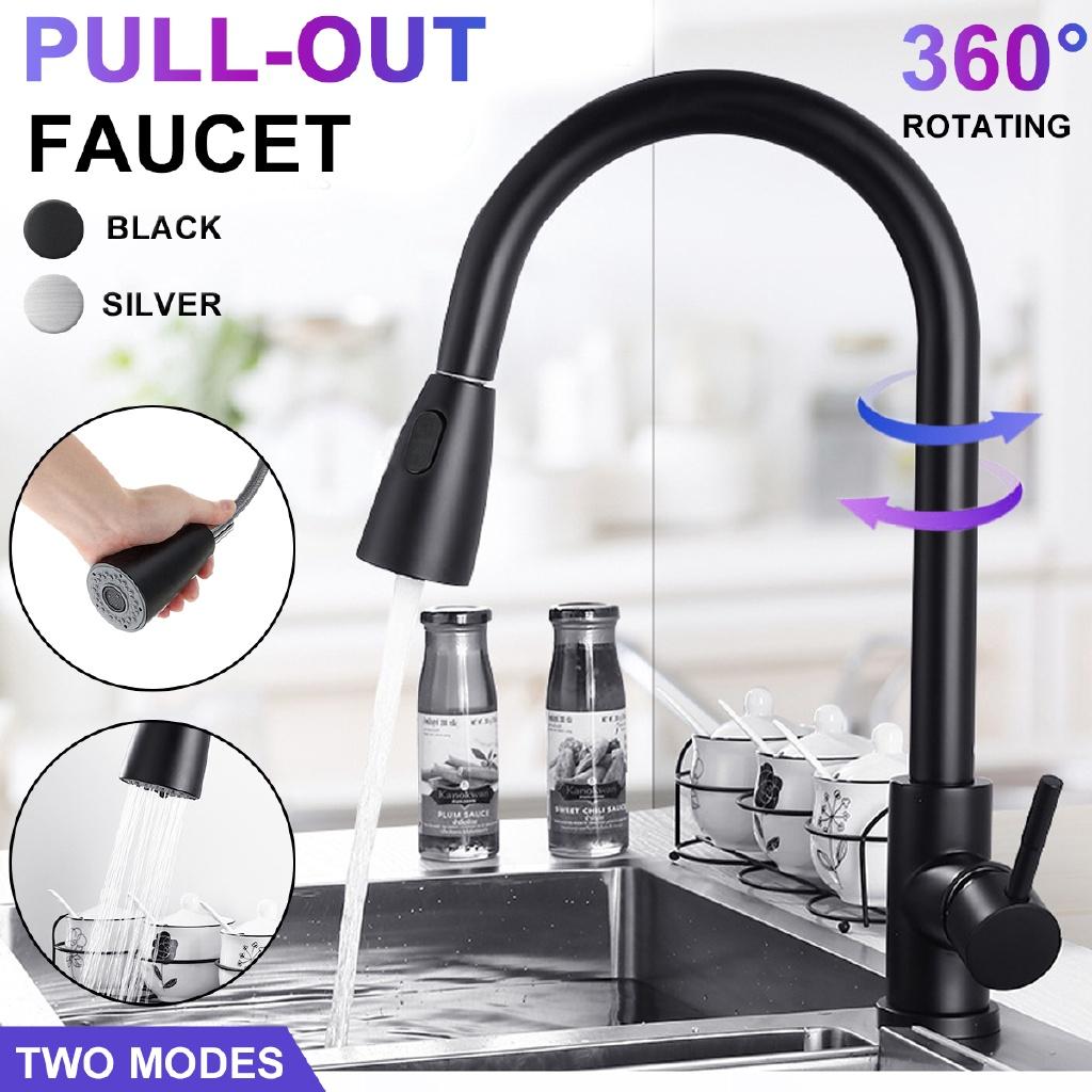 2 Spraying Modes 360° Rotating Pull Out Faucets with Sprayer Bathroom Basin Sink Faucets Stainless Steel Hot & Cold Tap