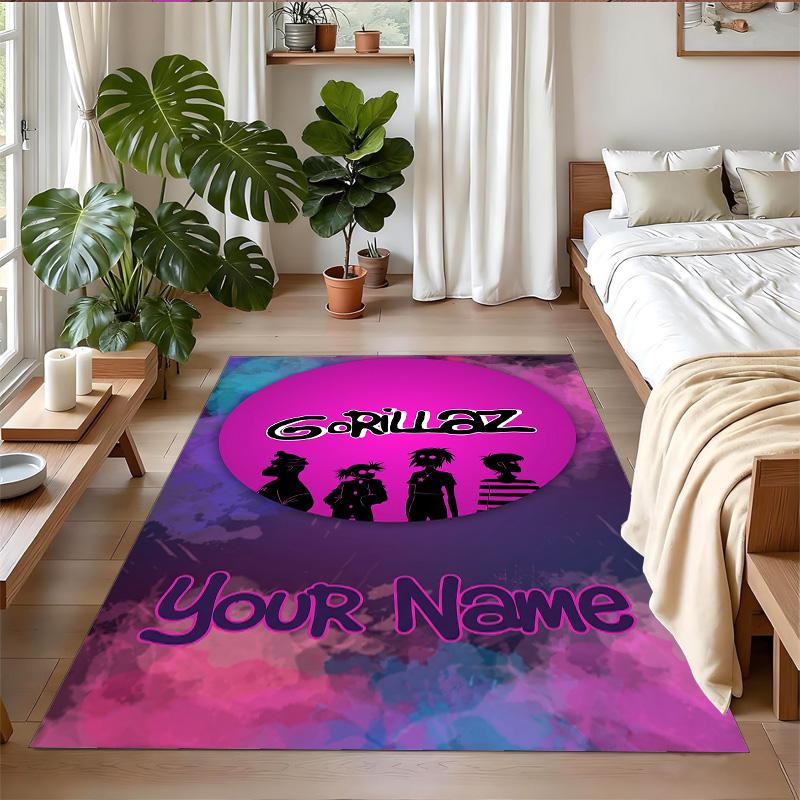 Crystal Velvet Rug Custom Name Text, Soft Non Slip Floor Mat Home DecorGorillaz