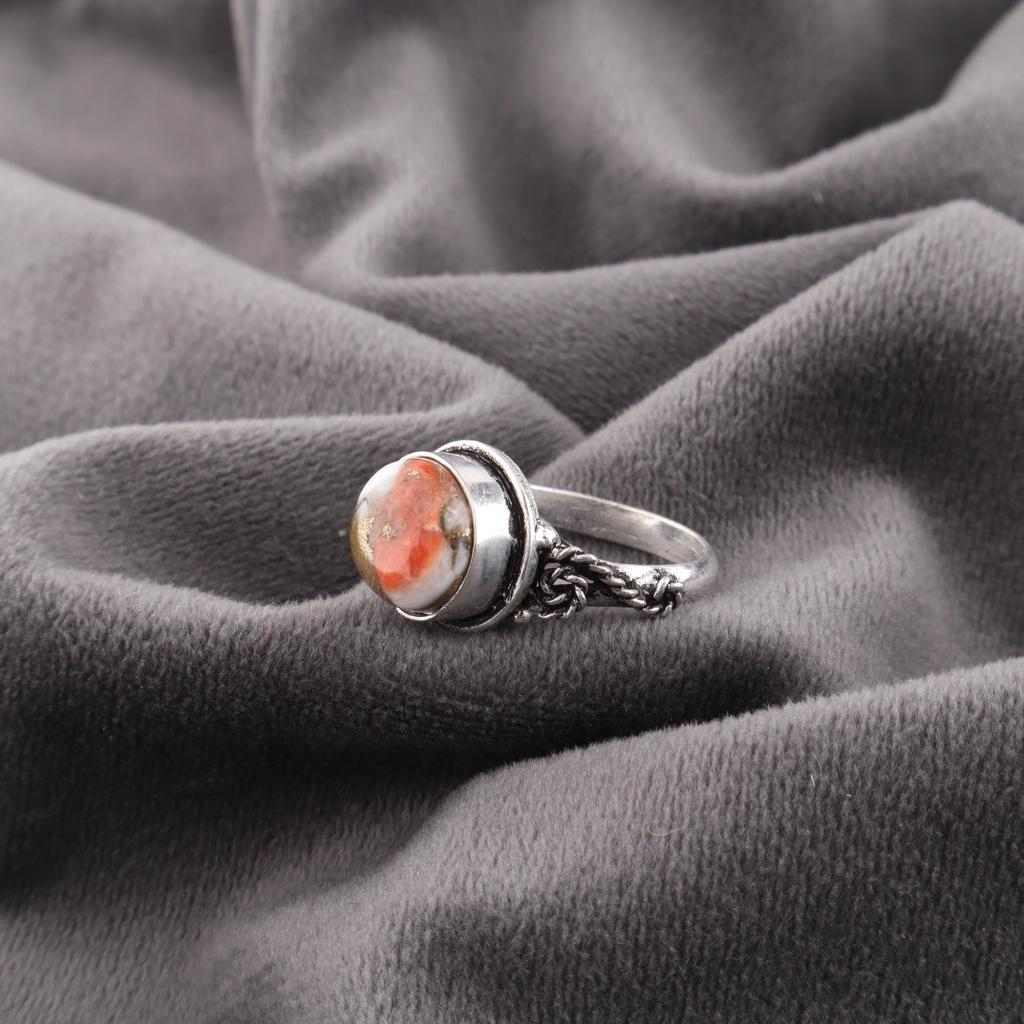 Orange Copper Turquoise 925 Solid Sterling Silver Ring, Handmade Gemstone Ring Jewelry, Designer Ring For Her