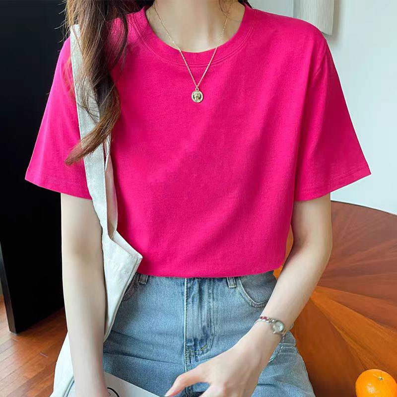 VEZFAA Женская мода повседневная однотонная блузка с принтом на лето и весну с коротким рукавом и круглым вырезом и рубашками