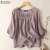Women Casual O-neck 3/4 Sleeve Loose Summer Cover Up Blouse