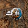 Oyster Copper Turquoise Round Gemstone Ring, Statement Ring, Birthday Gift, Bezel Ring, Handmade Ring, Anniversary Gift, 925 Silver Ring