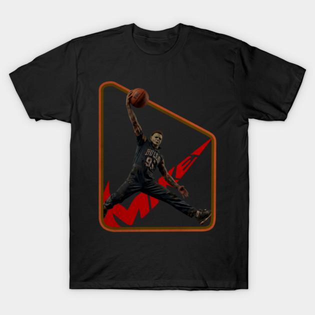 Asian Size Cotton Unisex Tshirt Print T-shirt Michael Myers Jumpman Basketball Horror Parody T-shirt No-Cut Print Regular Fit