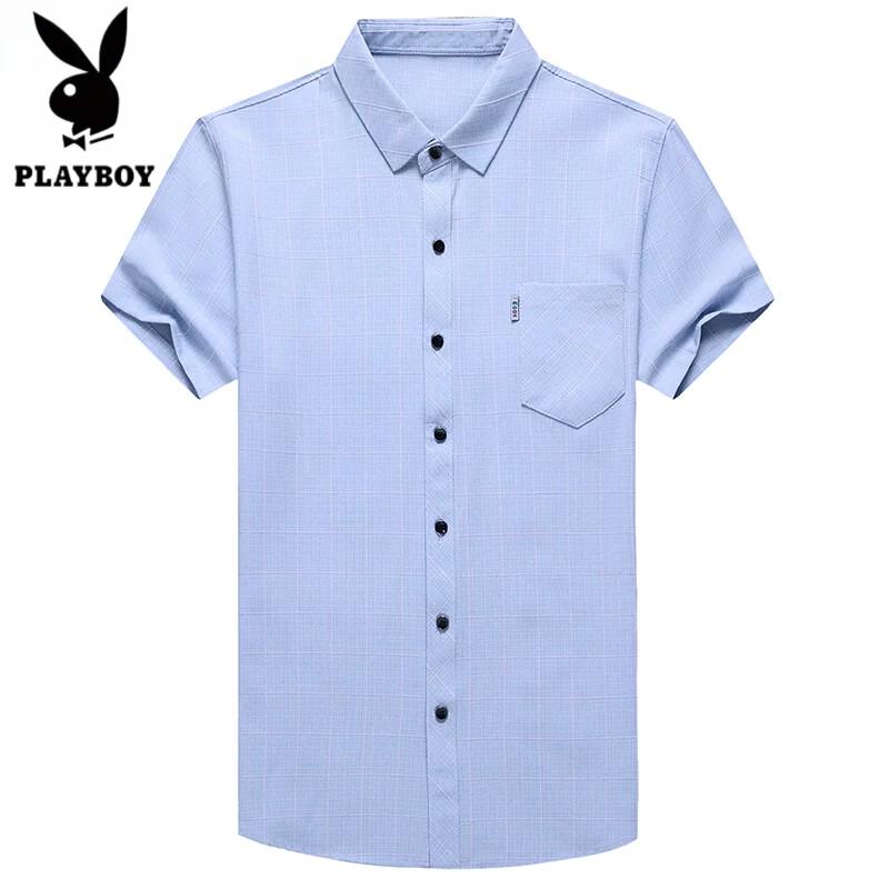 PLAYBOY Мужская рубашка с коротким рукавом, не требующая глажки, в стиле business casual