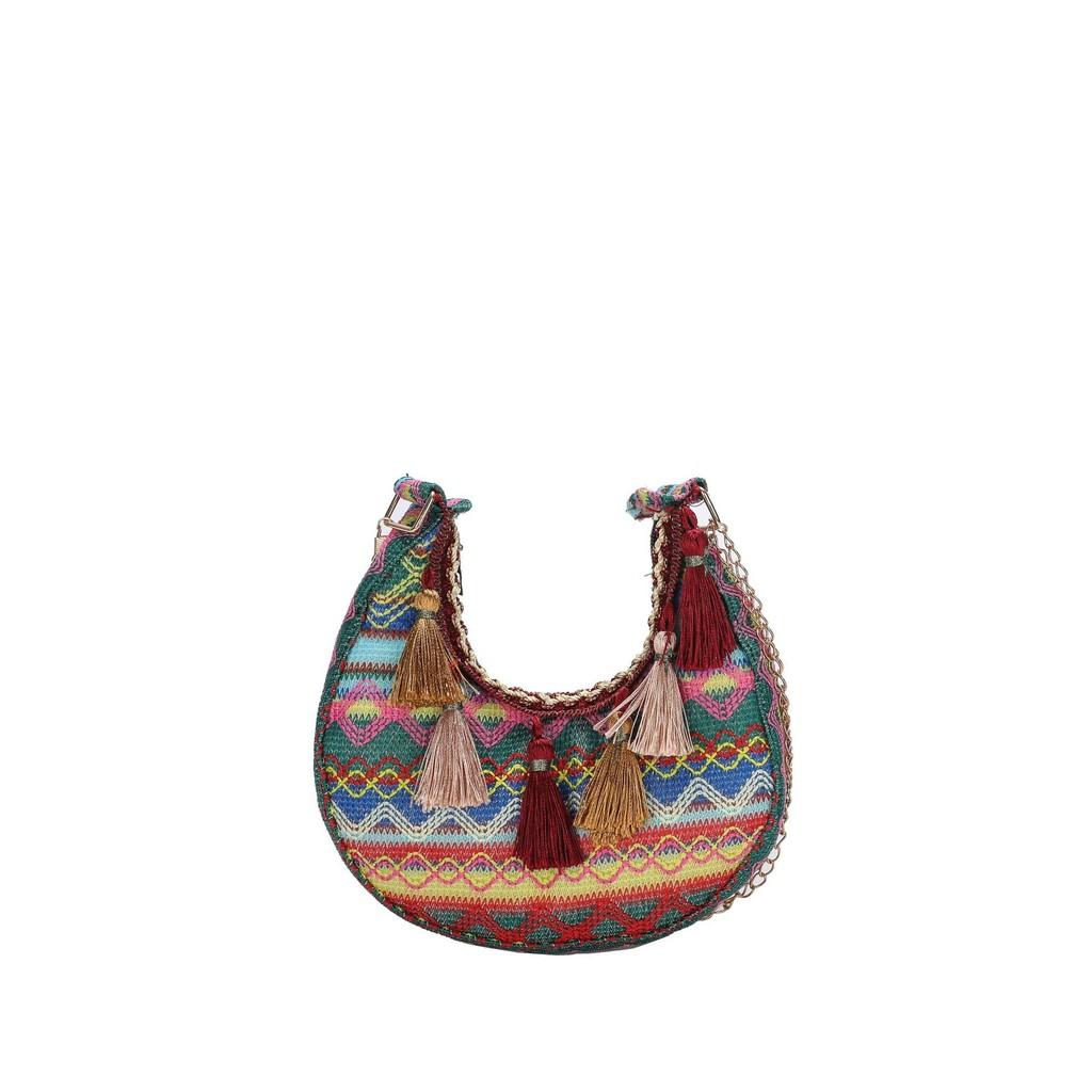 Trendy Crescent Satchel With Tassels And Chain For Streetwear Fashion
