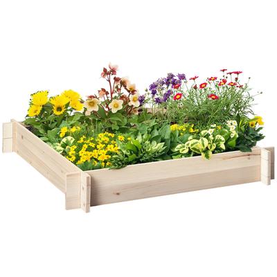 Square Wooden Garden Planter Vegetable Bed with Open Bottom Easy To Assemble 100 X 100 X 16 Cm Solid Wood Natural Wood