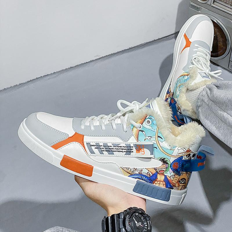 Men’s Sports Shoes Casual Street Style Fur Running Sneakers Shoes for Students Over Sized Winter Shoes High Top