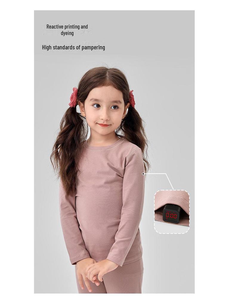 ZYZ Уютный хлопковый детский пижамный комплект для осени и зимы - Бескостный А-класса однотонный комплект для сна