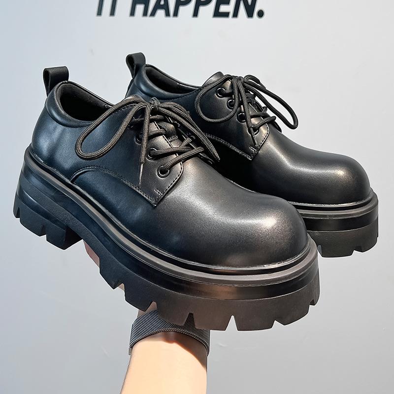 Мужские кожаные туфли в британском стиле с круглым носком, осень-зима 2025 года, новые японские туфли на толстом каблуке с большим носком и шнуровкой 6112-A