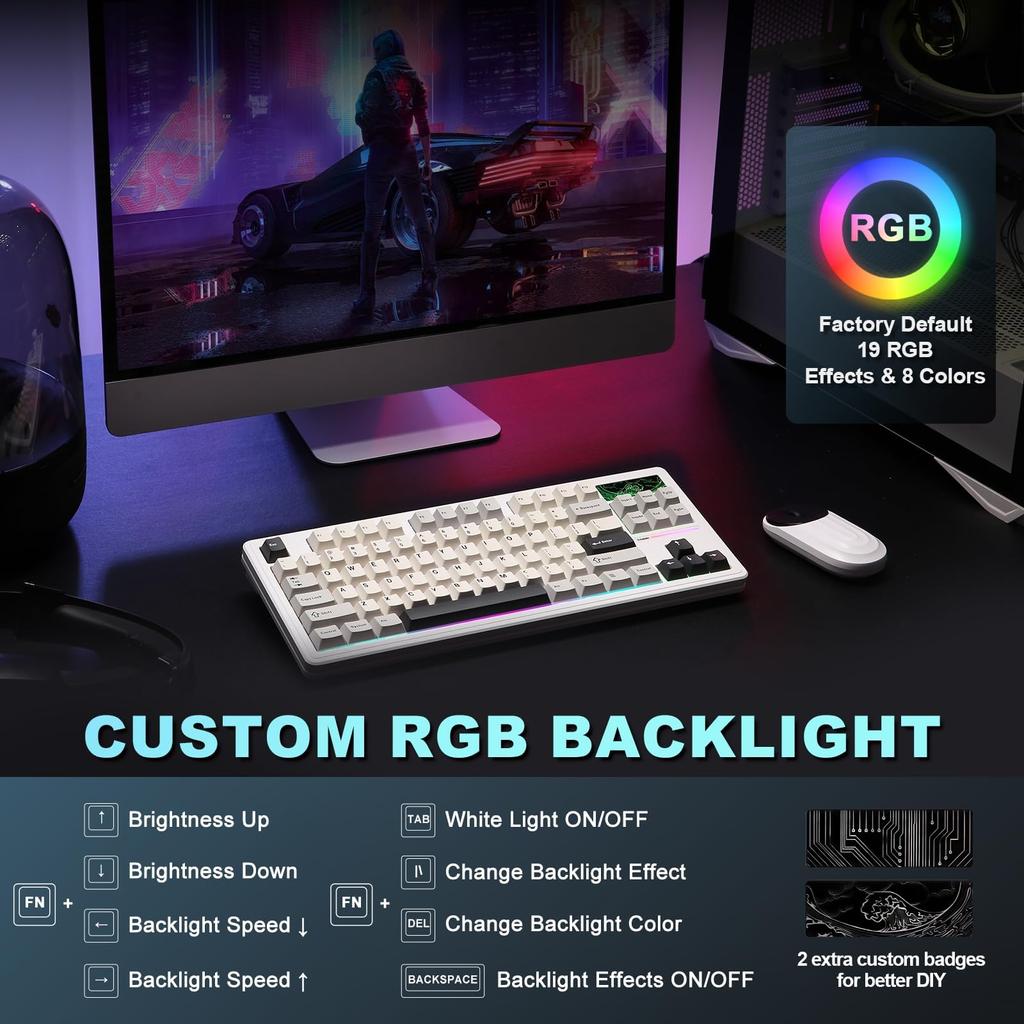 YUNZII YZ87 Mechanical Keyboard with Gasket TKL Wireless Hot Swapper Gaming Keyboard 4 Layer Pad NKRO RGB Backlight for Technical Compliance Certified