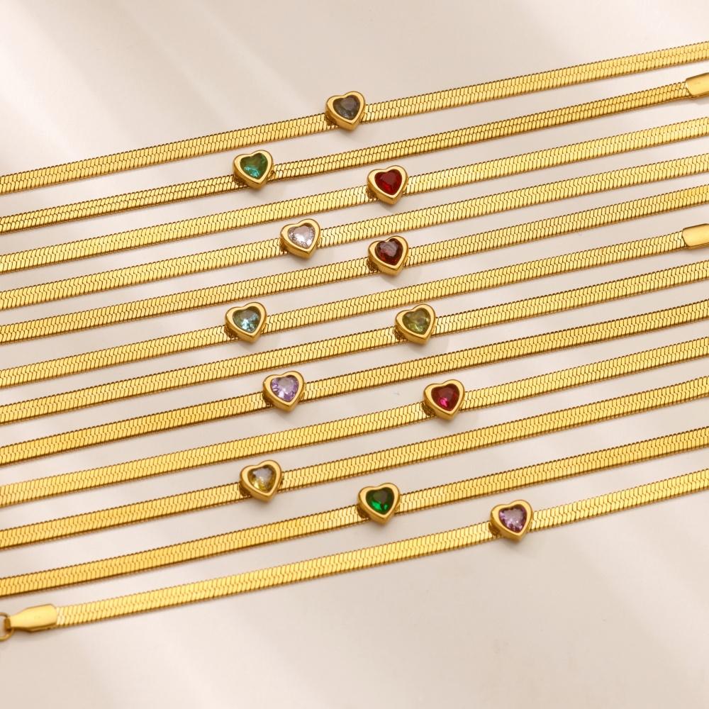 Браслеты с цирконом, камнем рождения, в форме сердца для женщин, золотистого цвета, из нержавеющей стали, свадебный, на день рождения, роскошный ювелирный подарок