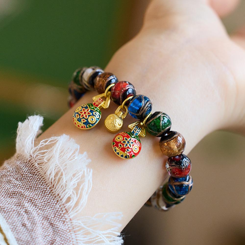 Yonglaoqin-style incense ash glass bracelet, multicolored incense ash, perfect for a family of three, palace-style bracelet with a golden-swallowing
