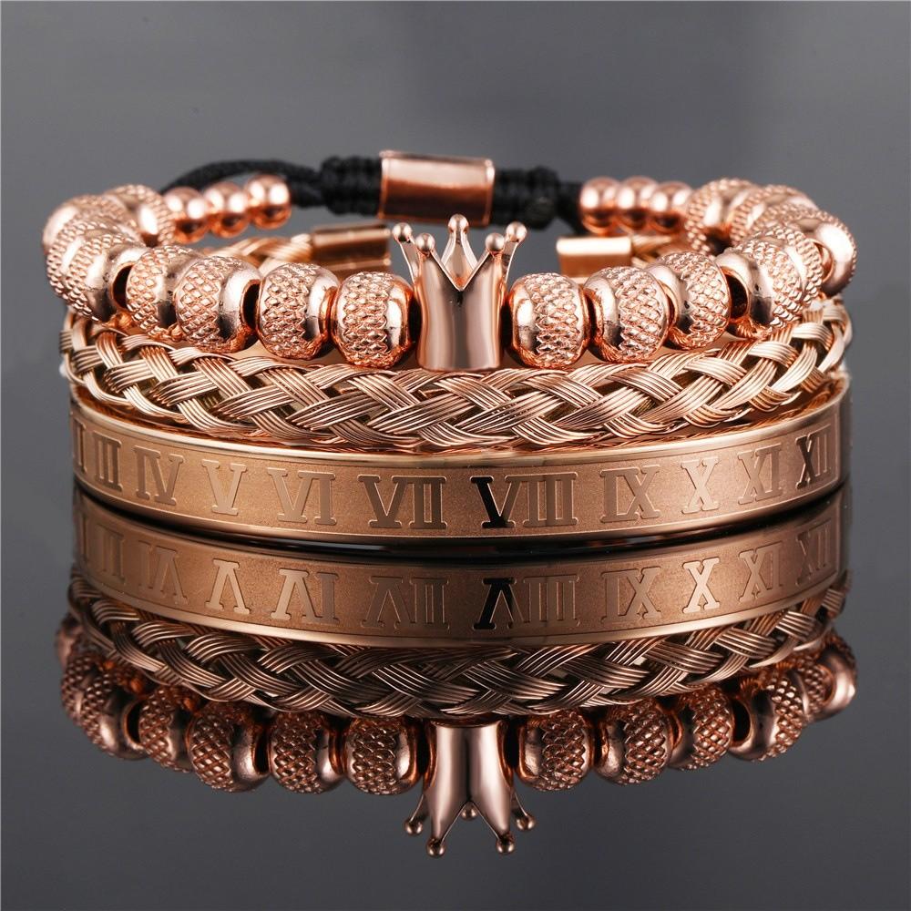Vintage Crown Stainless Steel Bracelet Set With Letter And Number Charms For Men And Women