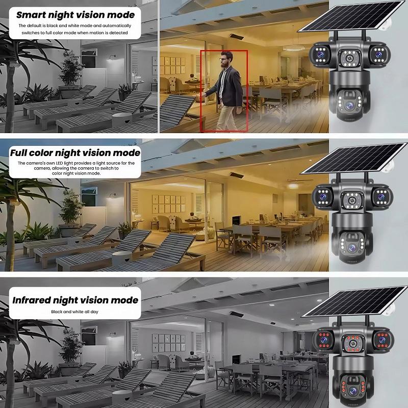 LS VISION 3-объективная 4G солнечная камера 15 МП HD, охранная камера видеонаблюдения, водонепроницаемая IP66, ночное видение, двусторонняя аудиосвязь, мобильное слежение, IP-камеры V380