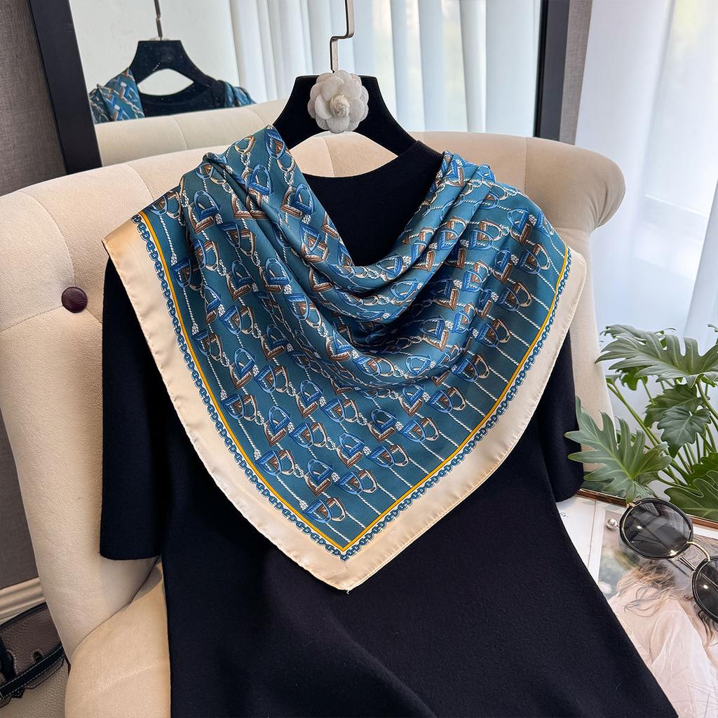 Spring And Autumn Fashion Versatile Large Square Scarf 90Cm Scarf Simulation Silk Shawl Women'S Satin Headscarf