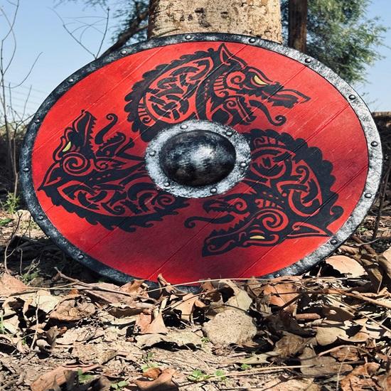 60.96 см Щит викинга Вальхалла Красный Дракон, Подарок, Готовый к бою щит викинга, Скандинавский щит викинга, Подарок викинга для него/нее