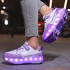 Kid's Lights Sports Shoes Rubbing Shoes Solid Magic Patch Can Charging Double-row Four-wheel Slide Shoes