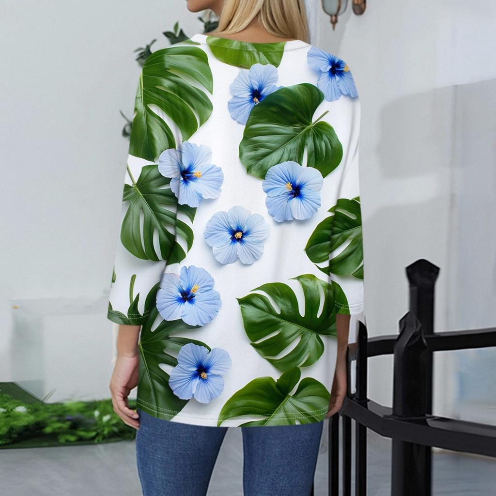 Женская модная повседневная футболка с круглым вырезом и рукавом 3/4, женский топ