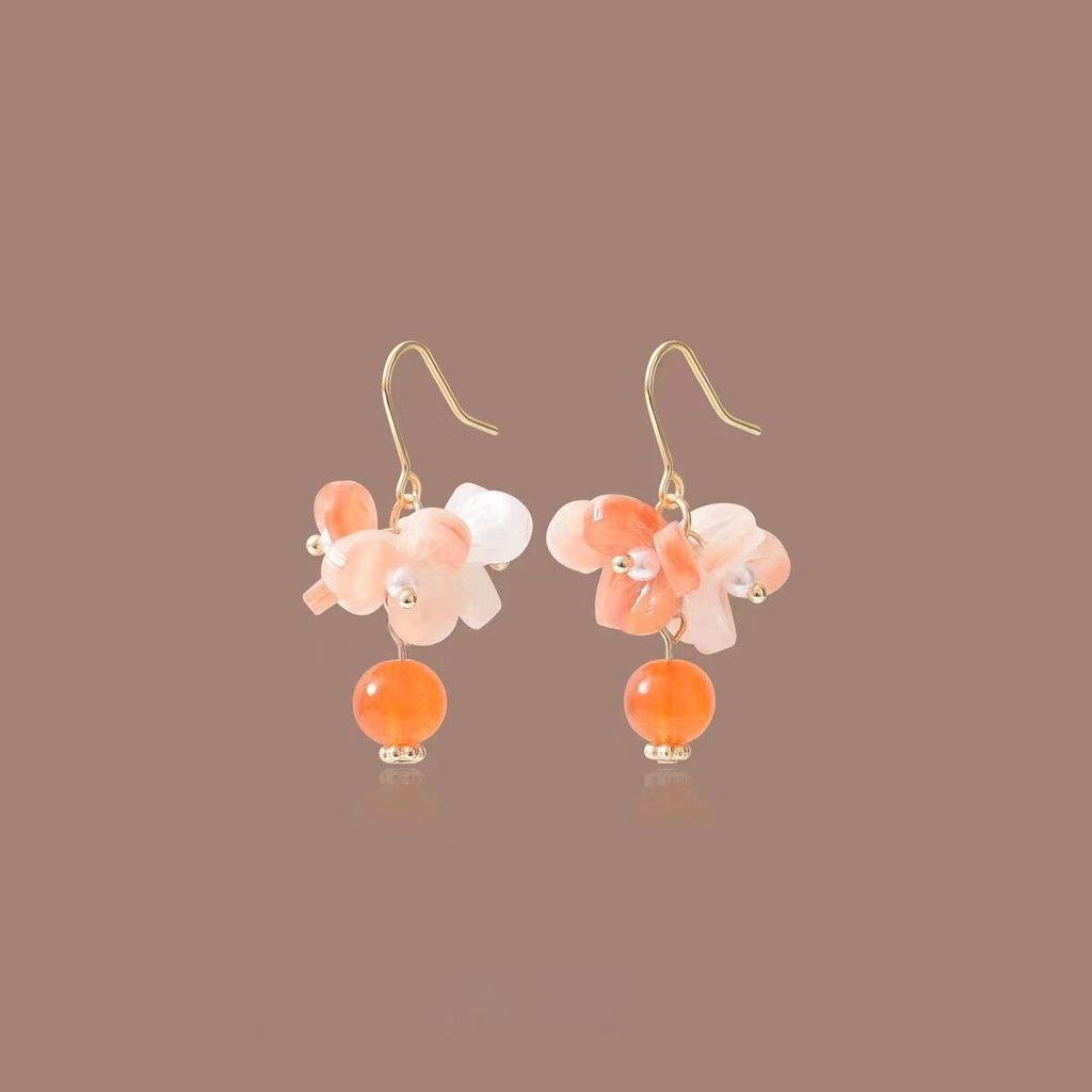 Pinkdudu Модные оранжевые акриловые серьги-капли с цветами, романтические и сладкие серьги с искусственным жемчугом в стиле ретро, ​​серьги со свежими фруктами для женщин PD1495
