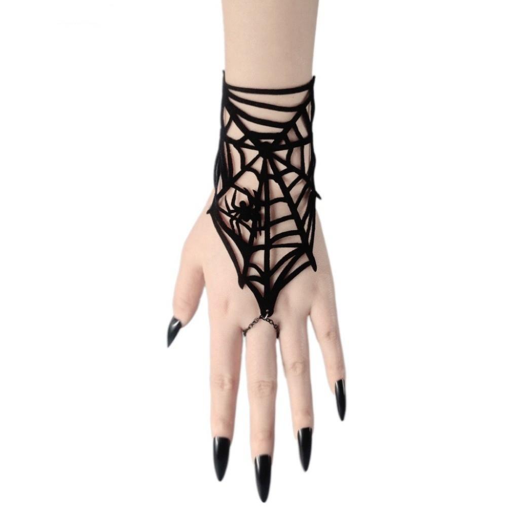 Velvet Spider Web Bracelet Black Spike Adjustable Hand Chain Gothic Bracelet Role Playing