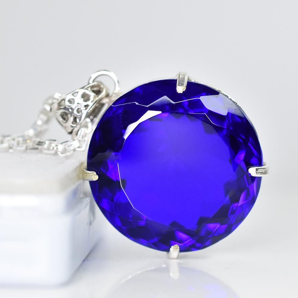 A Grade 113.55 Ct CERTIFIED Blue Topaz 925 Sterling Silver Unique Round Pendant MY-PD-136-NS