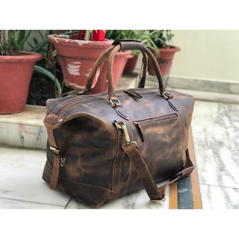 Full Grain Leather Duffle Bag, Leather Holdall, Leather Weekender Bag, Personalised Gift for Him, Overnight Bag for Her, Carry On Baggage
