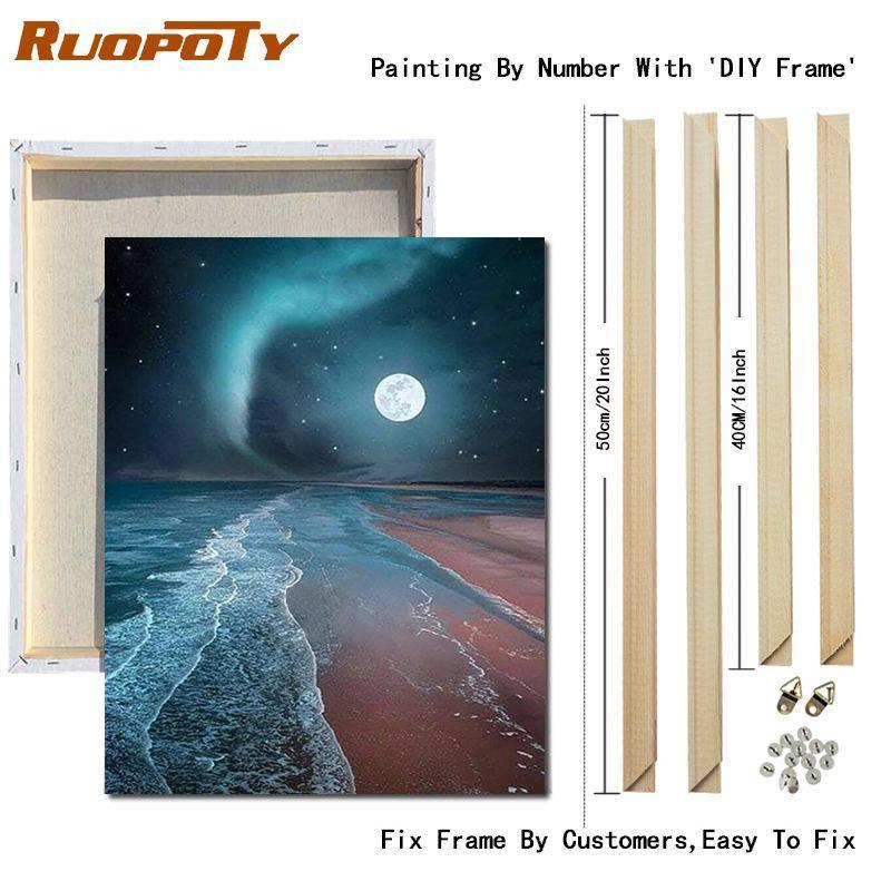 RUOPOTY Paint By Numbers Moon Scenery Unique Gift Home Decoration Picture By Number Sea Acrylic Drawing On Canvas