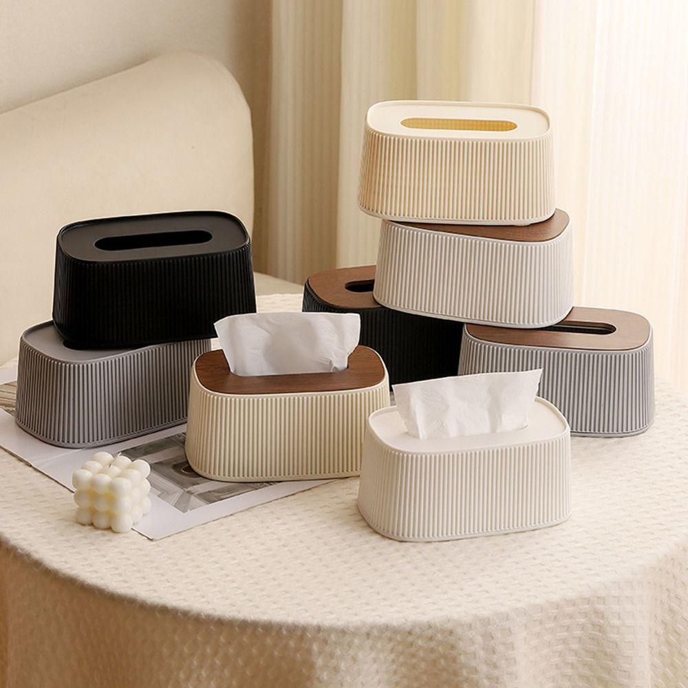 Wooden/Plastic Cover Tissue Box with Lid Smooth Desktop Tissue Dispenser Living Room