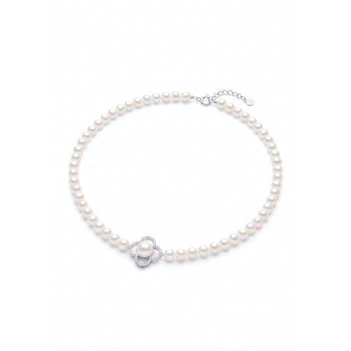 Collier - PEARLS & COLORS - Trèfle - Perles d'eau douce 6-7 mm - Argent 925 - Oxyde de zirconium