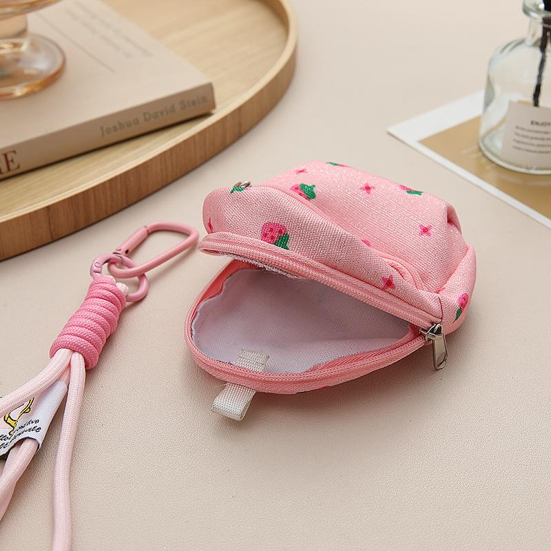 Рюкзак с клубничным принтом, кошелек для монет, милый, сладкий кошелек для мелочи с брелоком, портативная сумка для хранения наушников, кошелек