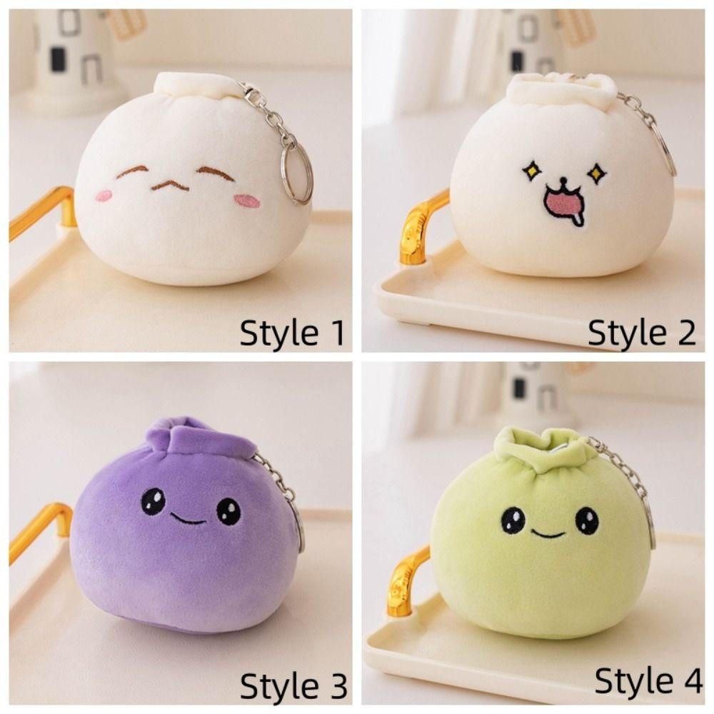 Face Food Rice Bao Plush Key Holder Plush Dumplings Keychain Funny Steamed Stuffed Bun  Bag Pendant