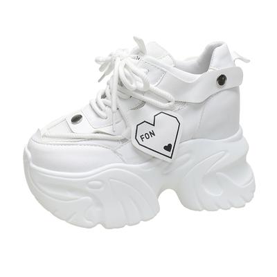 Модные 9,5 см каблуки толстые кроссовки весна осень женские вентилируемые туфли удобные повседневные кожаные туфли женские нескользящие толстые кроссовки