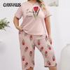 Women's Pajamas Rose Print Loose Comfortable Short Sleeve Capri Pants Home Wear Two Sets