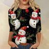 Women's Fashion Casual Seven Sleeve Christmas Printed Round Neck Top
