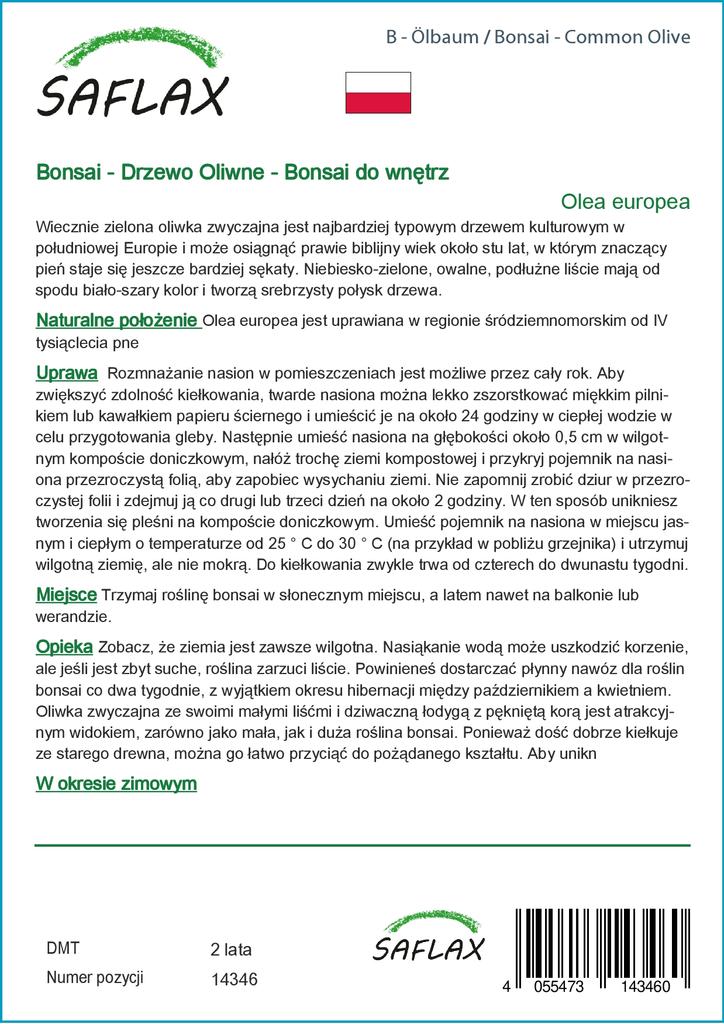 SAFLAX Garden in the Bag - Бонсай - Олива обыкновенная - 20 семян - С субстратом в подходящем пакете - Olea europea