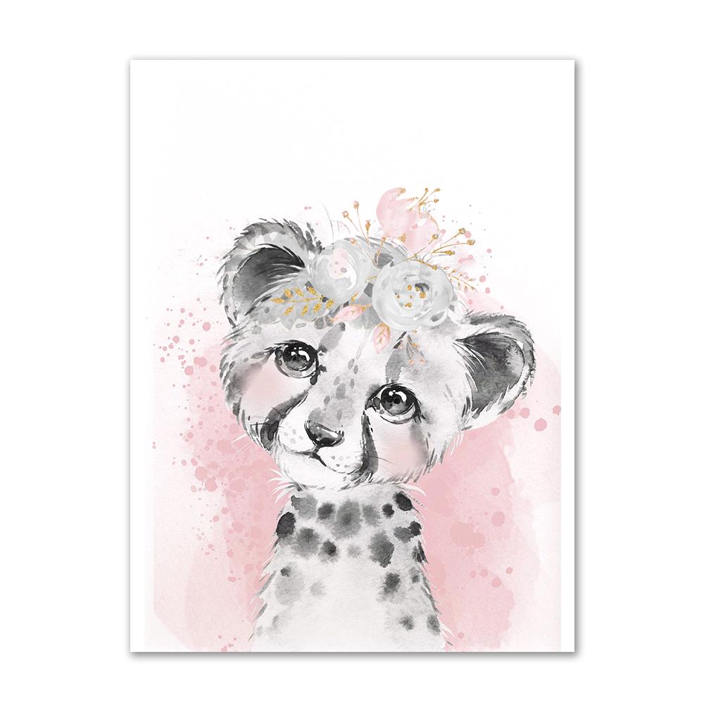 Personalized Canvas Painting For Nursery Customized Wall Art Poster And Prints Pink Flower Animals Elephant Lion Pictures Decor