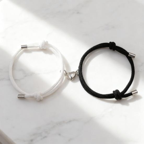 2 шт./компл. Парный браслет с подвеской в виде сердца, Магнитный браслет-шарм 'Любовь' из сплава для пары, Регулируемый веревочный браслет, Ювелирный подарок на День святого Валентина