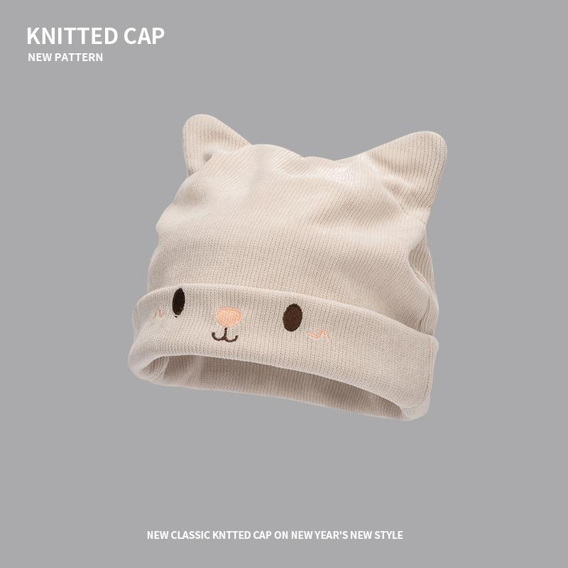 Cute cat ears knitted cold hat big head circumference confinement hat autumn and winter pregnant women nightcap bag head versatile wool hat