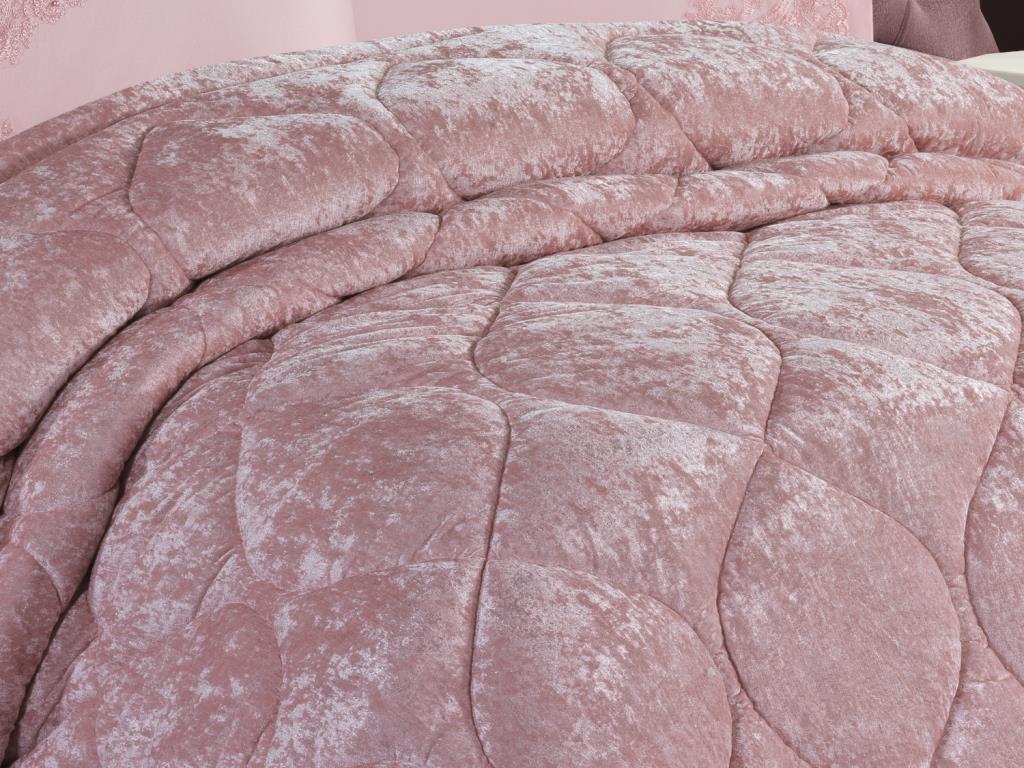 Ayzer Velvet Comforter Set 6pcs, Comforter 240x250, Sheet, Pillowcase 50x70, Double Size, Powder
