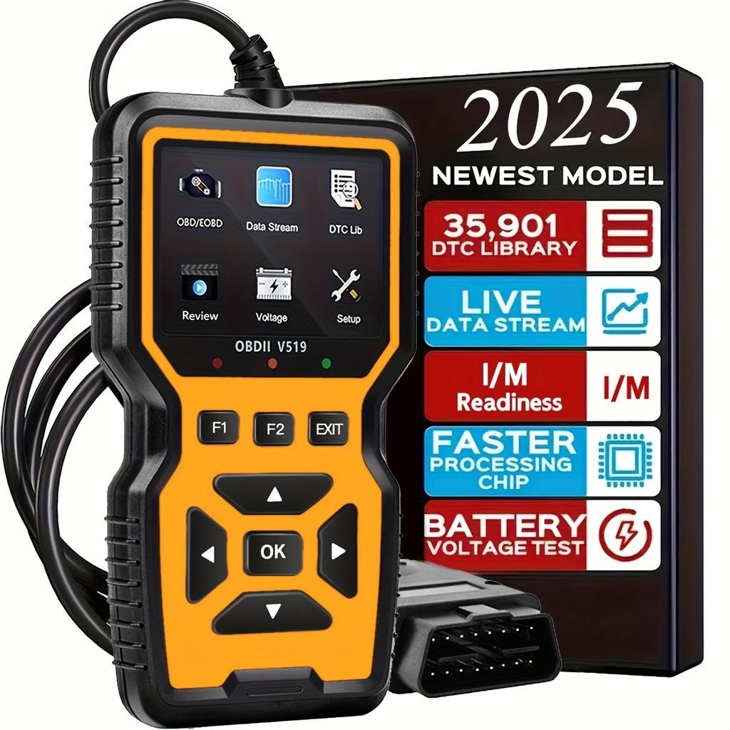 2024 V519 Профессиональный OBD2 сканер - Диагностический инструмент для автомобиля с питанием от USB, потоком данных в реальном времени, полнофункциональным тестированием OBD II (Готов к И/М,