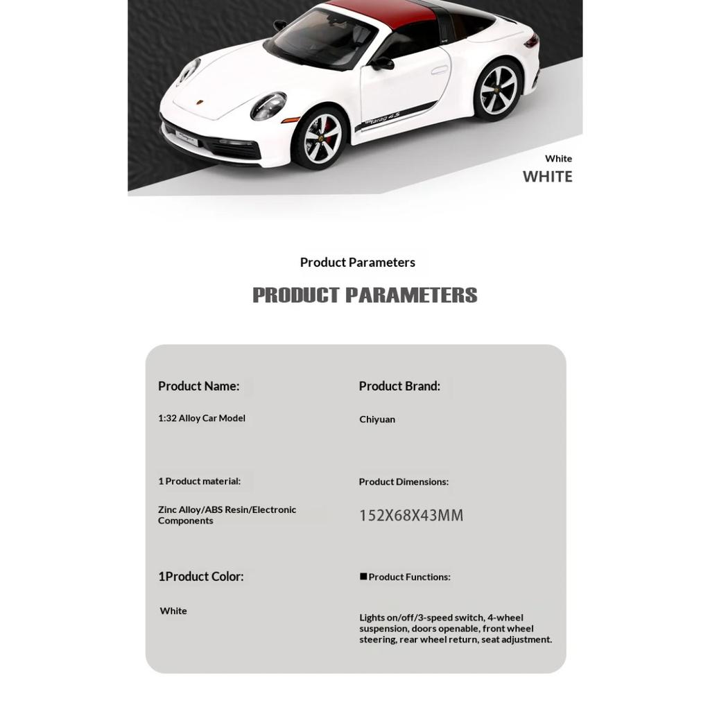 1/32 Модель спортивного автомобиля Porsche 911 Игрушки Сплав Литье под давлением Открывающиеся двери Симуляция интерьера Резиновые шины Изысканная игрушка-суперкар
