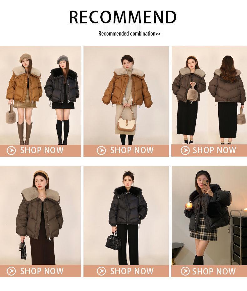 Женская теплая куртка с хлопковой набивкой и меховым воротником цвета хаки/черная - Маленькое зимнее пальто