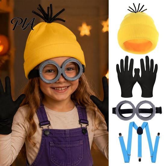 Funny Character Dress Up Sets Knit Hat Costume Set, Retro Round Glasses Suspenders Gloves, Halloween Party Themed Full Set Cosplay Accessories Kit for