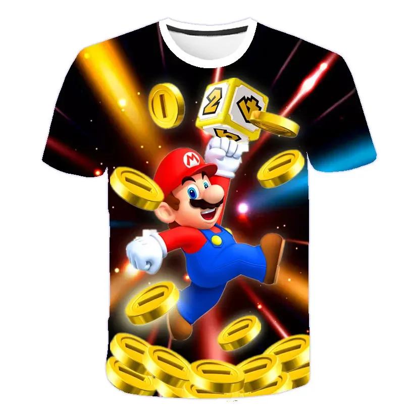 MINISO Child Game Super Mario Bros T Shirt Kids Boy Cartoon Clothes Tops Tees Boys T-shirt Luigi Mario T-shirts Children's Short Sleeve