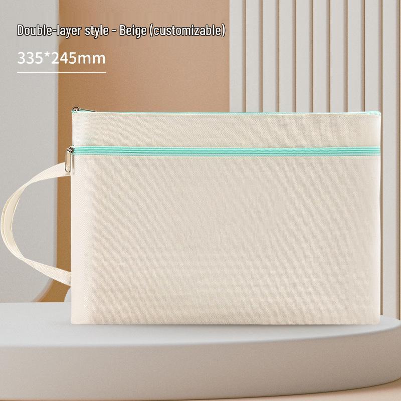 A4 Double-Layer Waterproof Document Bag - Oxford Cloth, Large Capacity, Zippered for Students