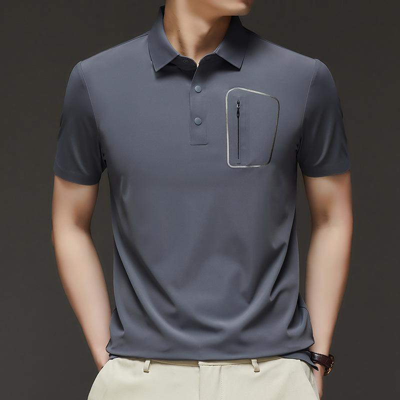 Мужская модная брендовая футболка с коротким рукавом, фирменная футболка с карманом и лацканами, рубашка поло в стиле знаменитостей из Интернета, облегающая футболка с коротким рукавом