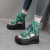 Модные 8 см Этнические Коровьи Натуральная Кожа Ботильоны Женские Полые Пикантный Носок Платформа Танкетка Дышащие Молния Летняя Мода Женская Обувь