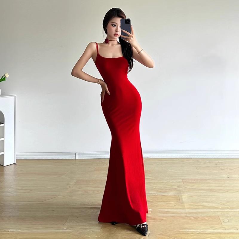 Черное, красное платье макси, женское элегантное платье с открытой бабочкой и бабочкой в ​​стиле ретро, ​​платье без рукавов на подтяжках, женское длинное платье с талией, сексуальное платье для девочек