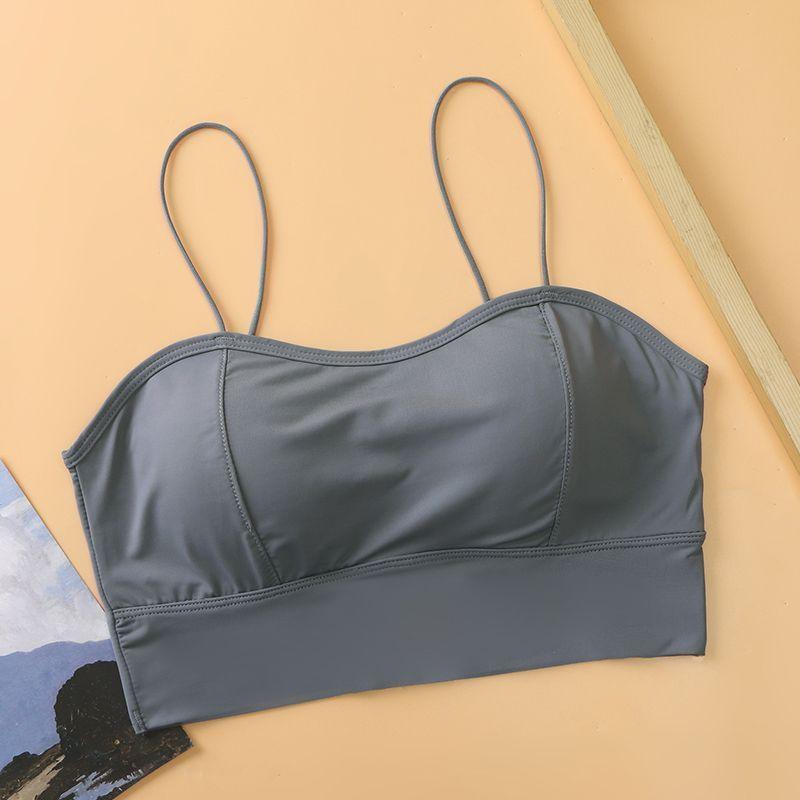 Женское нижнее белье из ледяного шелка, студенческий пуш-ап, утолщенный, увеличивающий объем, с открытой спиной, на бретелях, майка-ками, базовый слой, лето